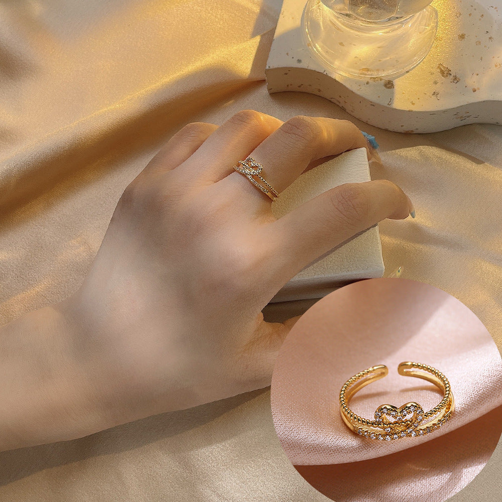 Loving Heart Zircon Ring Electroplated Real Gold Fashion Personality Affordable Luxury Ins Style