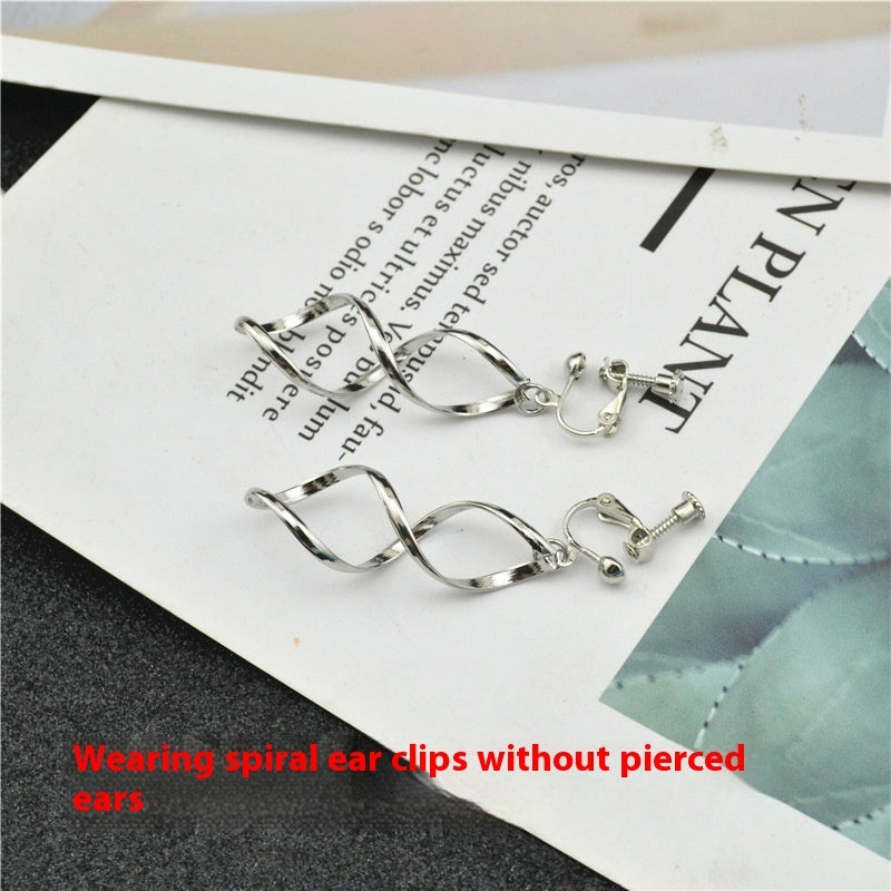 Twisted Silver Trendy Long Personalized Simple Non-pierced Ear Clip