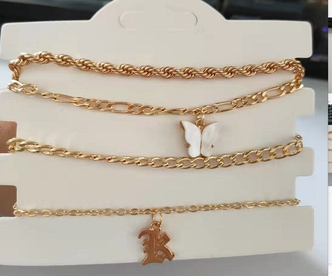 Personalized Golden Butterfly Adjustable 4-piece Anklet