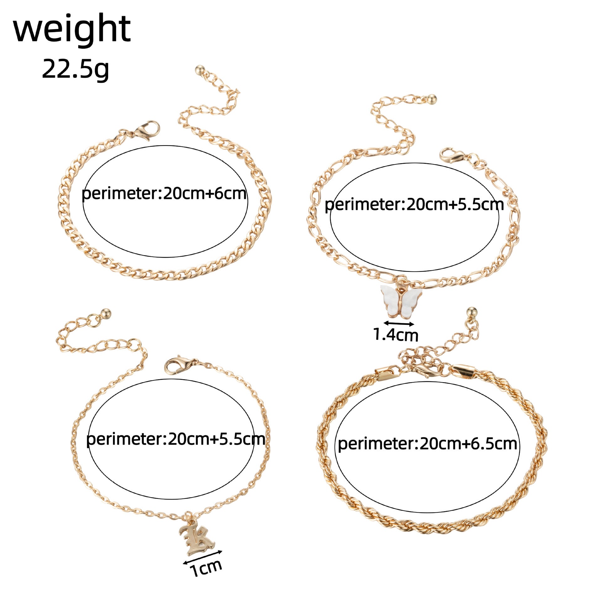 Personalized Golden Butterfly Adjustable 4-piece Anklet