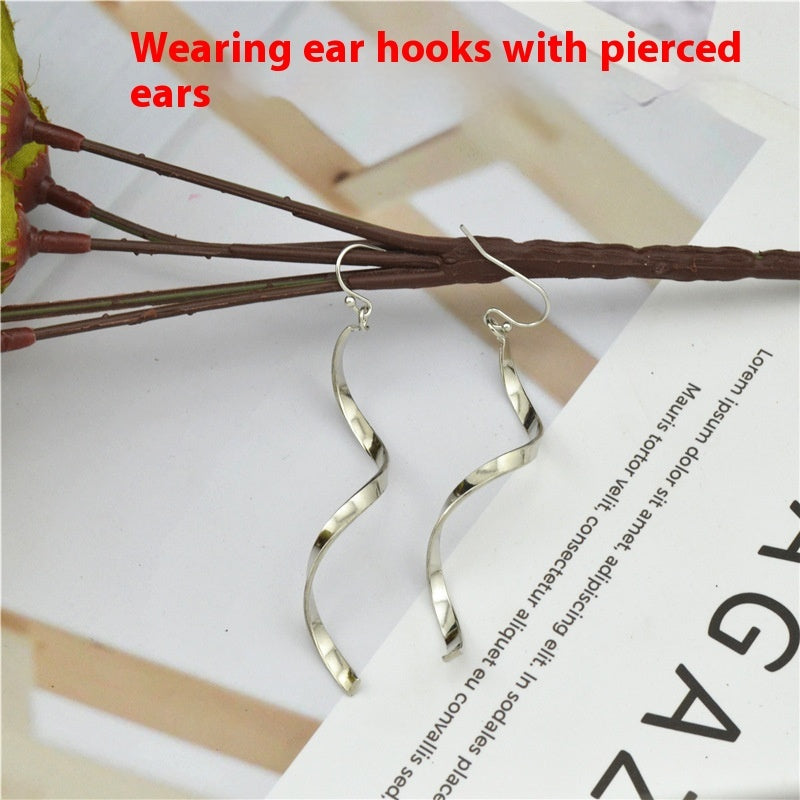 Twisted Silver Trendy Long Personalized Simple Non-pierced Ear Clip