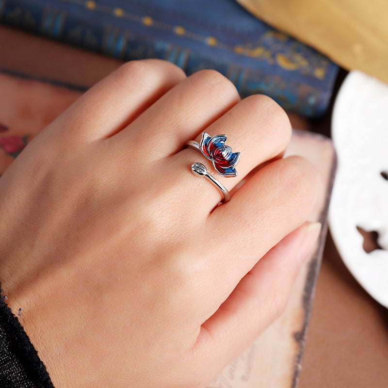 Chinese Style Enamel Open Silver Ring