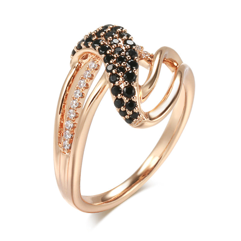 Black And White Diamond Ring Female Fashionable Rose Gold