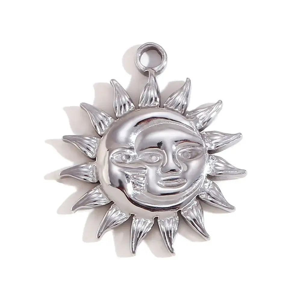 Face Sun Oval Cross Sunflower Relief Long Eyelashes Sparkling Eyes A Rose Round Pendant 316L Stainless Steel Silver Color