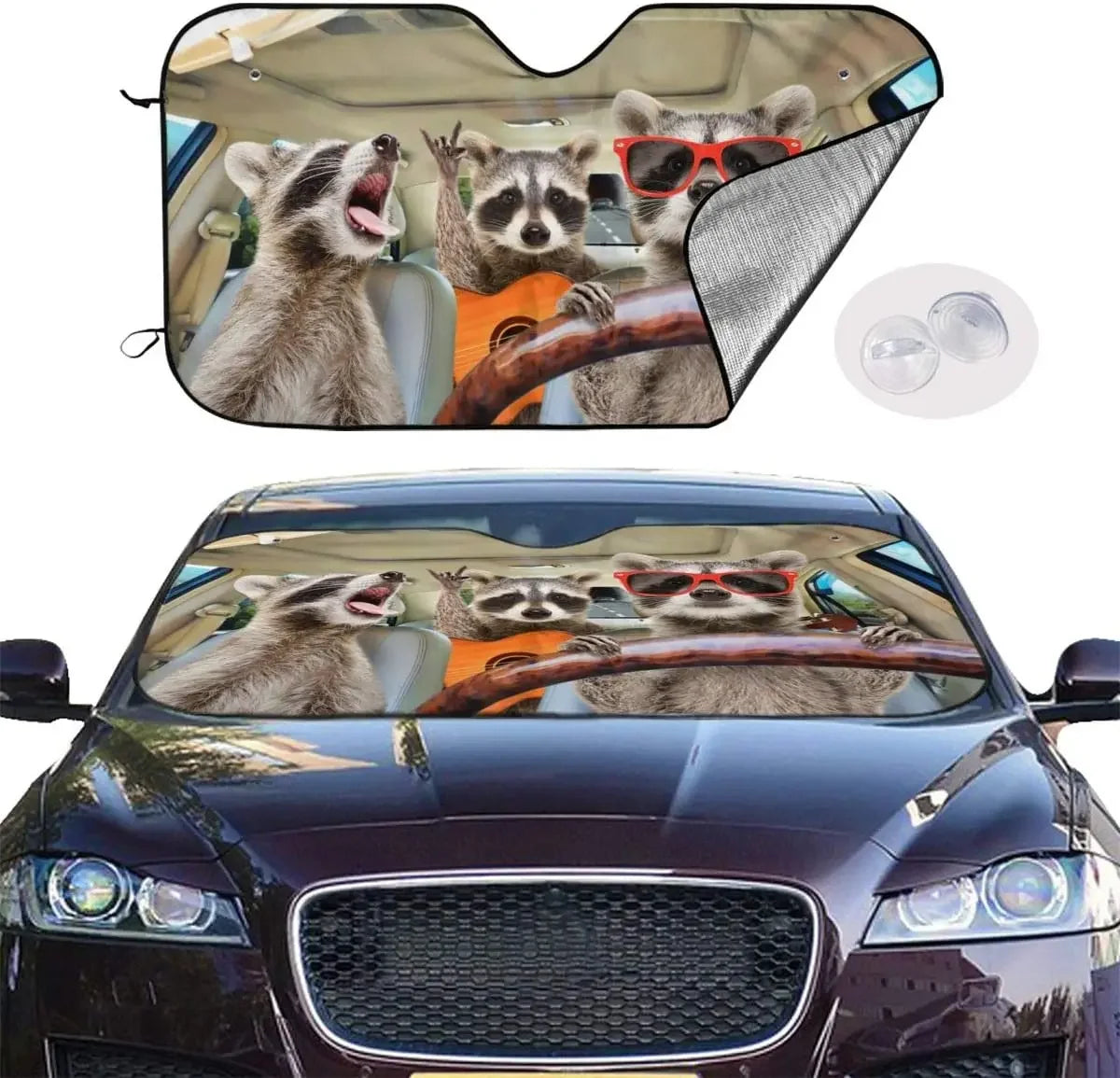 Foruidea Funny Raccoon Car Windshield Sun Shade Auto Sunshade for Car Truck SUV-Blocks Uv Rays Sun Visor Protector-Keeps Your Ve