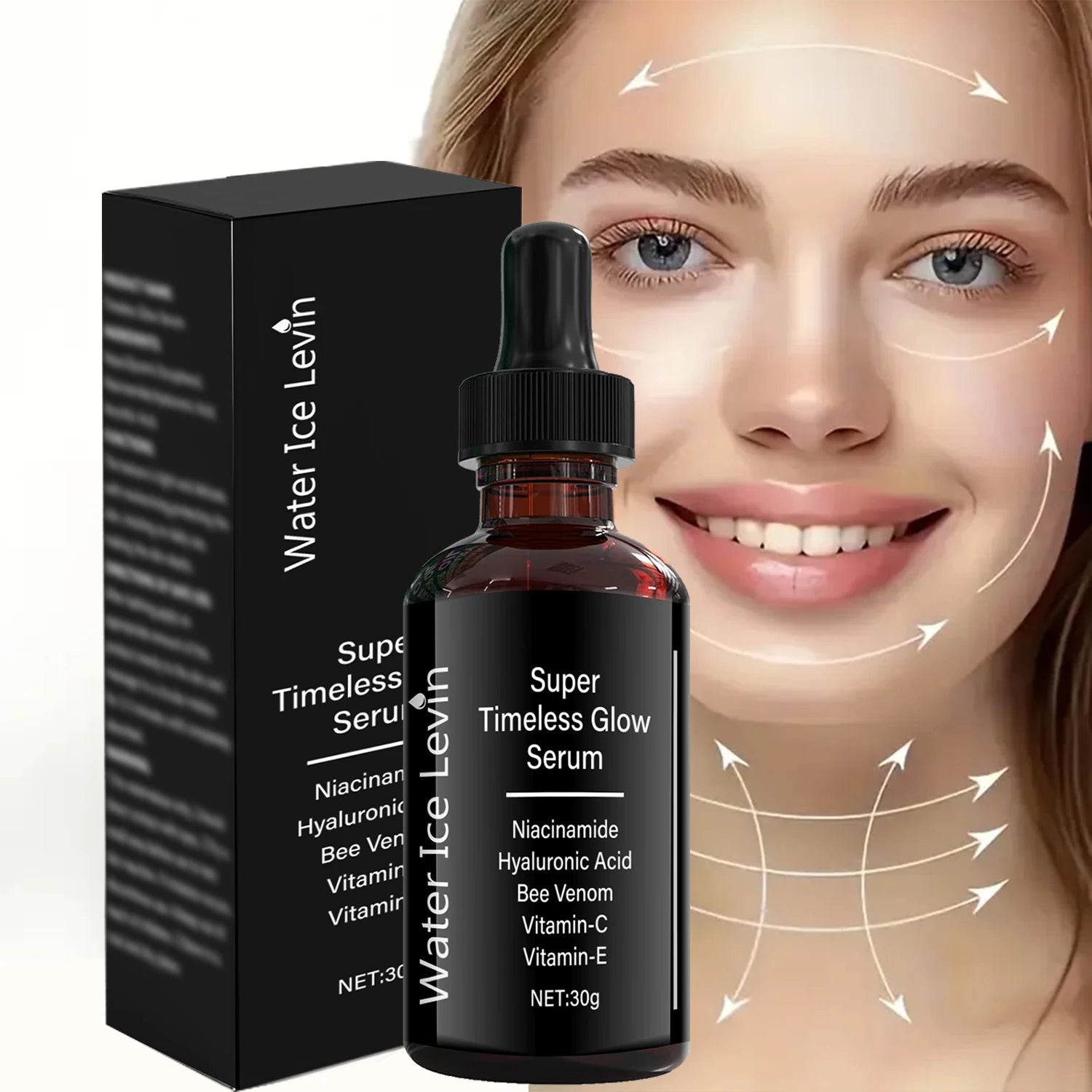 Timeless Glow Serum—Powered by Niacinamide, Hyaluronic Acid, Bee Venom Vitamin C+E Brightens, Repairs, Rejuvenates.