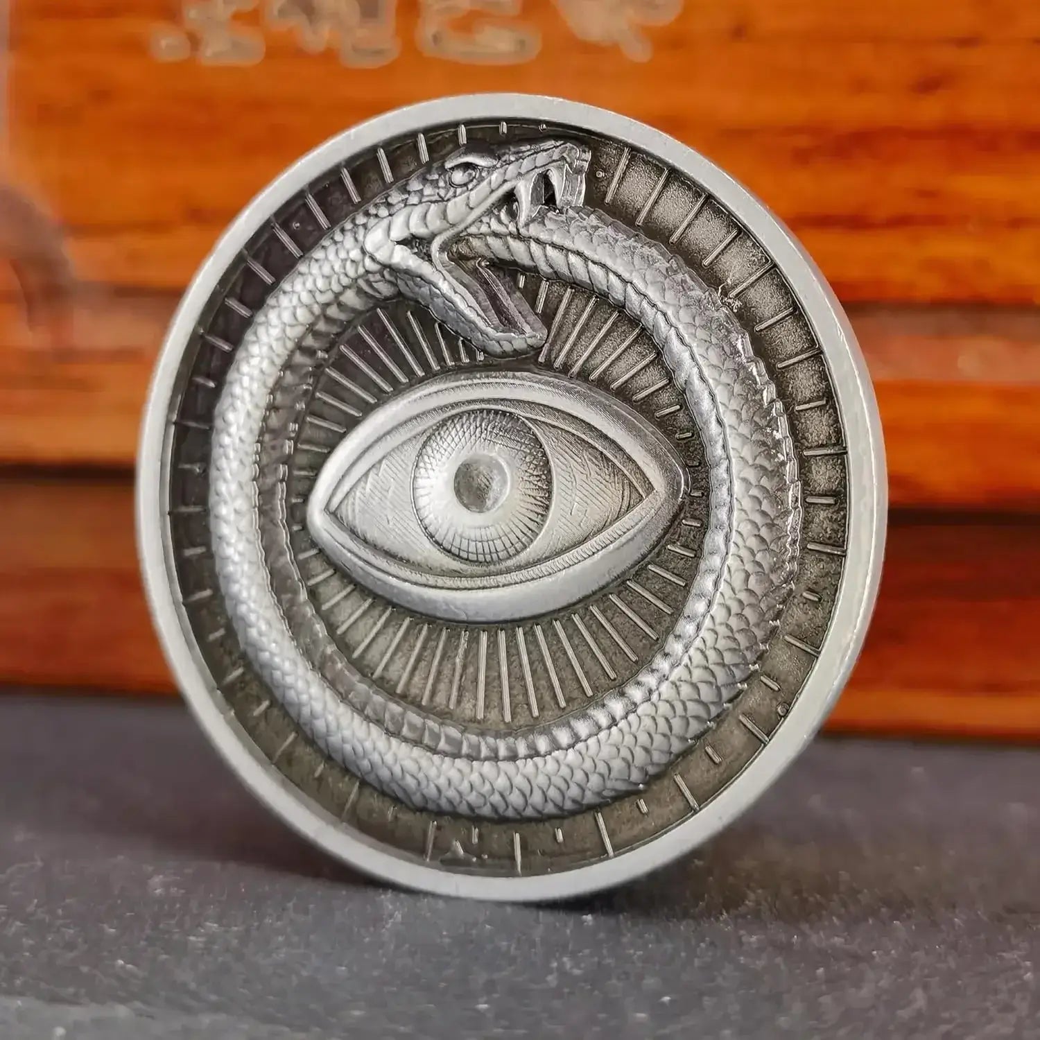 Sun Moon Ouroboros All-Seeing Eye Lucky Coin with 3D Relief Design Unique Challenge Coin