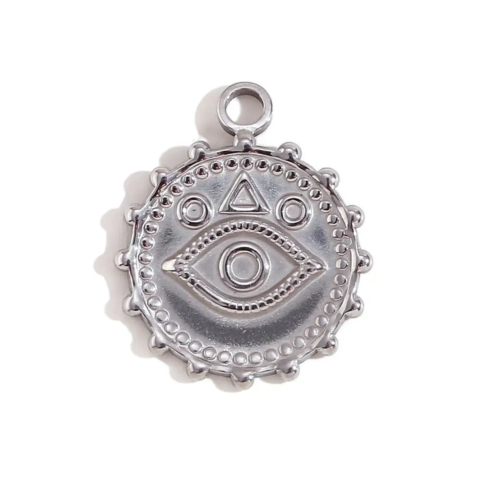 Face Sun Oval Cross Sunflower Relief Long Eyelashes Sparkling Eyes A Rose Round Pendant 316L Stainless Steel Silver Color