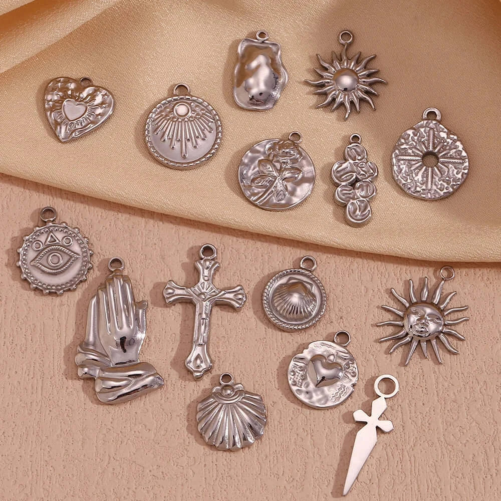 Face Sun Oval Cross Sunflower Relief Long Eyelashes Sparkling Eyes A Rose Round Pendant 316L Stainless Steel Silver Color
