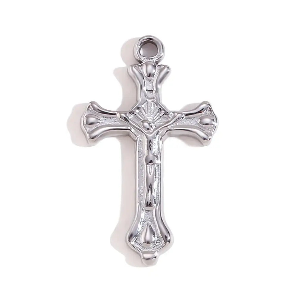 Face Sun Oval Cross Sunflower Relief Long Eyelashes Sparkling Eyes A Rose Round Pendant 316L Stainless Steel Silver Color
