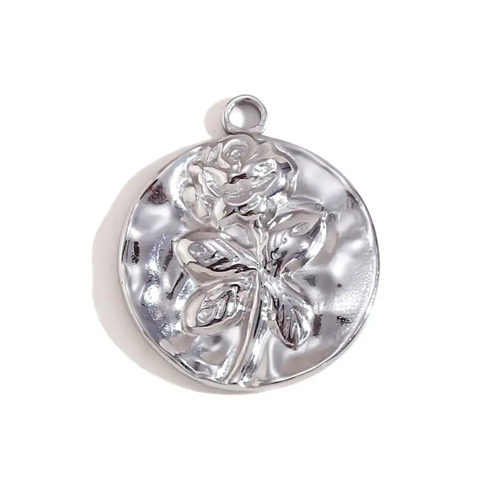 Face Sun Oval Cross Sunflower Relief Long Eyelashes Sparkling Eyes A Rose Round Pendant 316L Stainless Steel Silver Color
