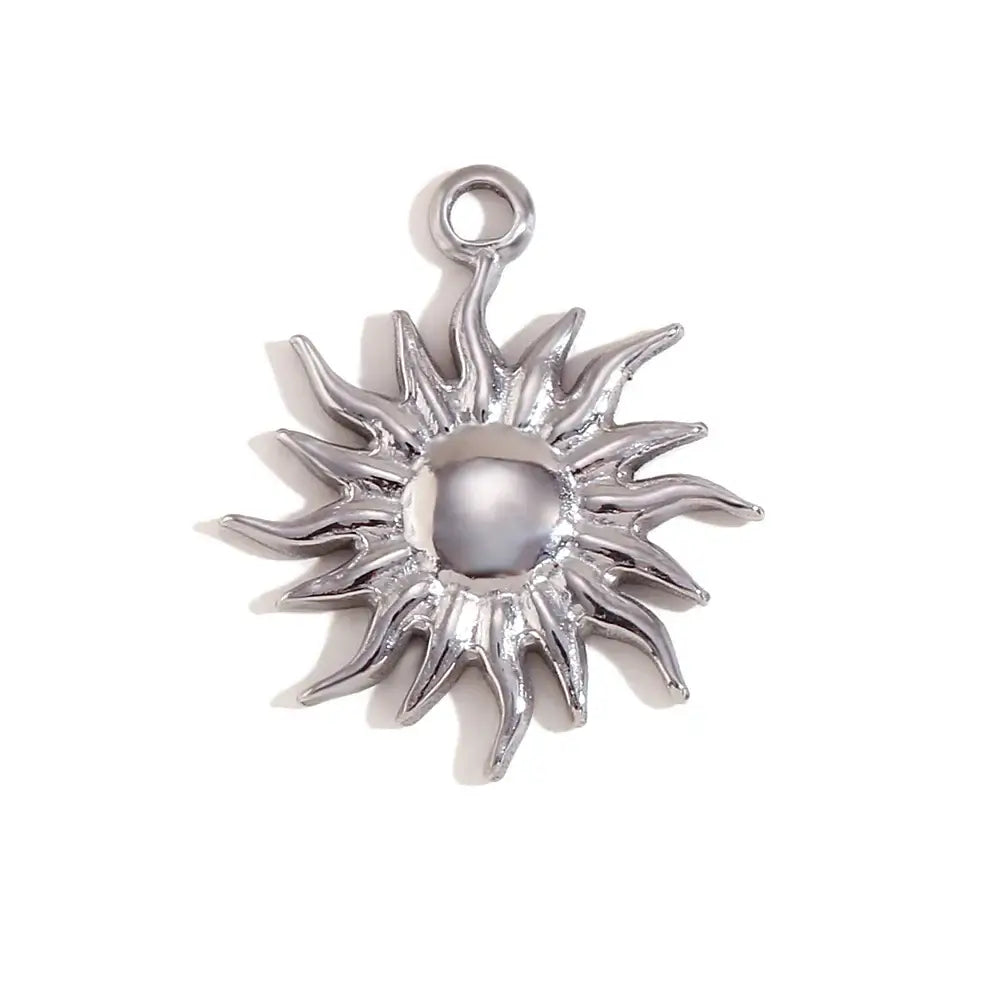Face Sun Oval Cross Sunflower Relief Long Eyelashes Sparkling Eyes A Rose Round Pendant 316L Stainless Steel Silver Color