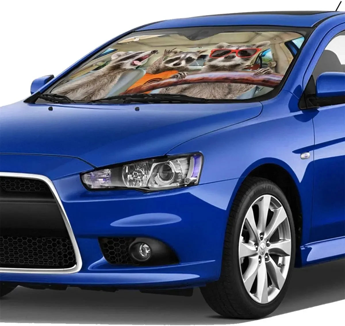 Foruidea Funny Raccoon Car Windshield Sun Shade Auto Sunshade for Car Truck SUV-Blocks Uv Rays Sun Visor Protector-Keeps Your Ve