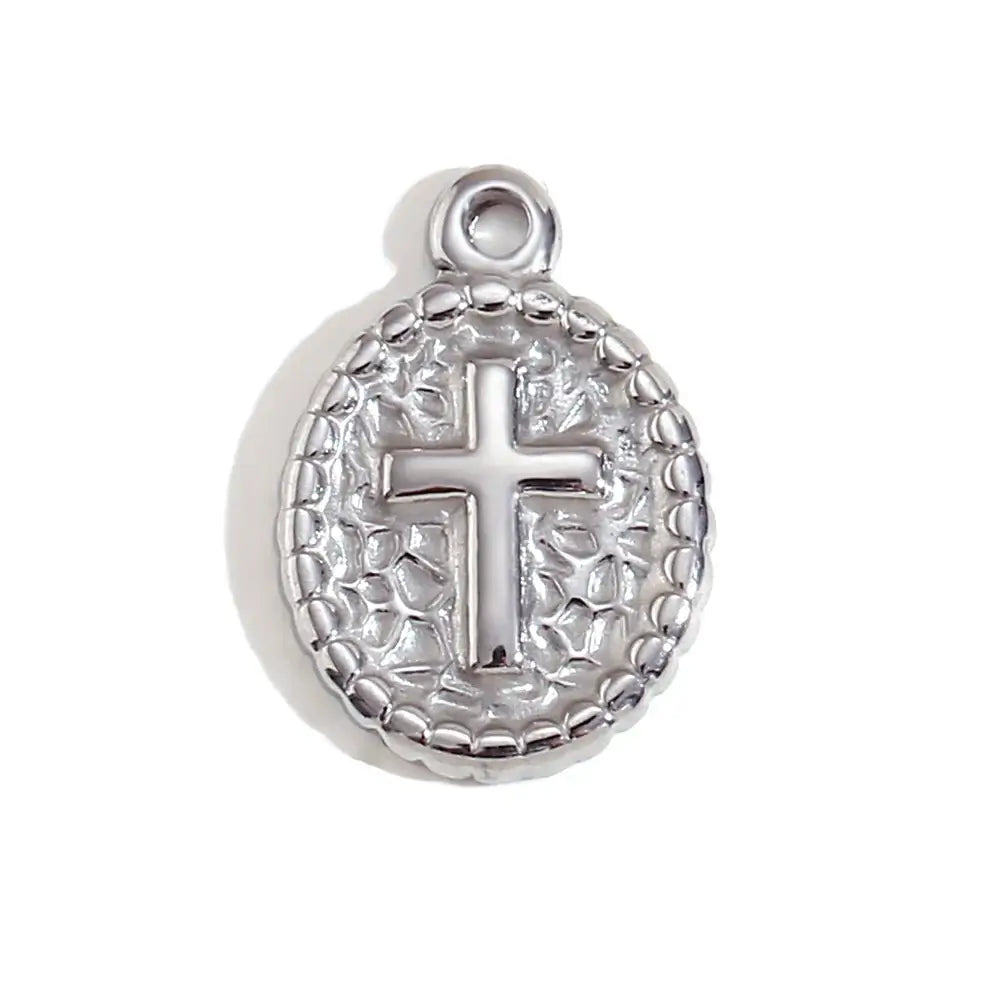 Face Sun Oval Cross Sunflower Relief Long Eyelashes Sparkling Eyes A Rose Round Pendant 316L Stainless Steel Silver Color