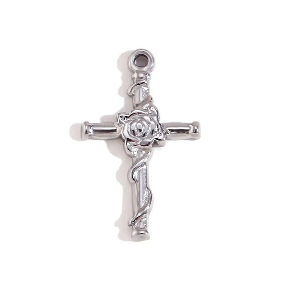 Face Sun Oval Cross Sunflower Relief Long Eyelashes Sparkling Eyes A Rose Round Pendant 316L Stainless Steel Silver Color