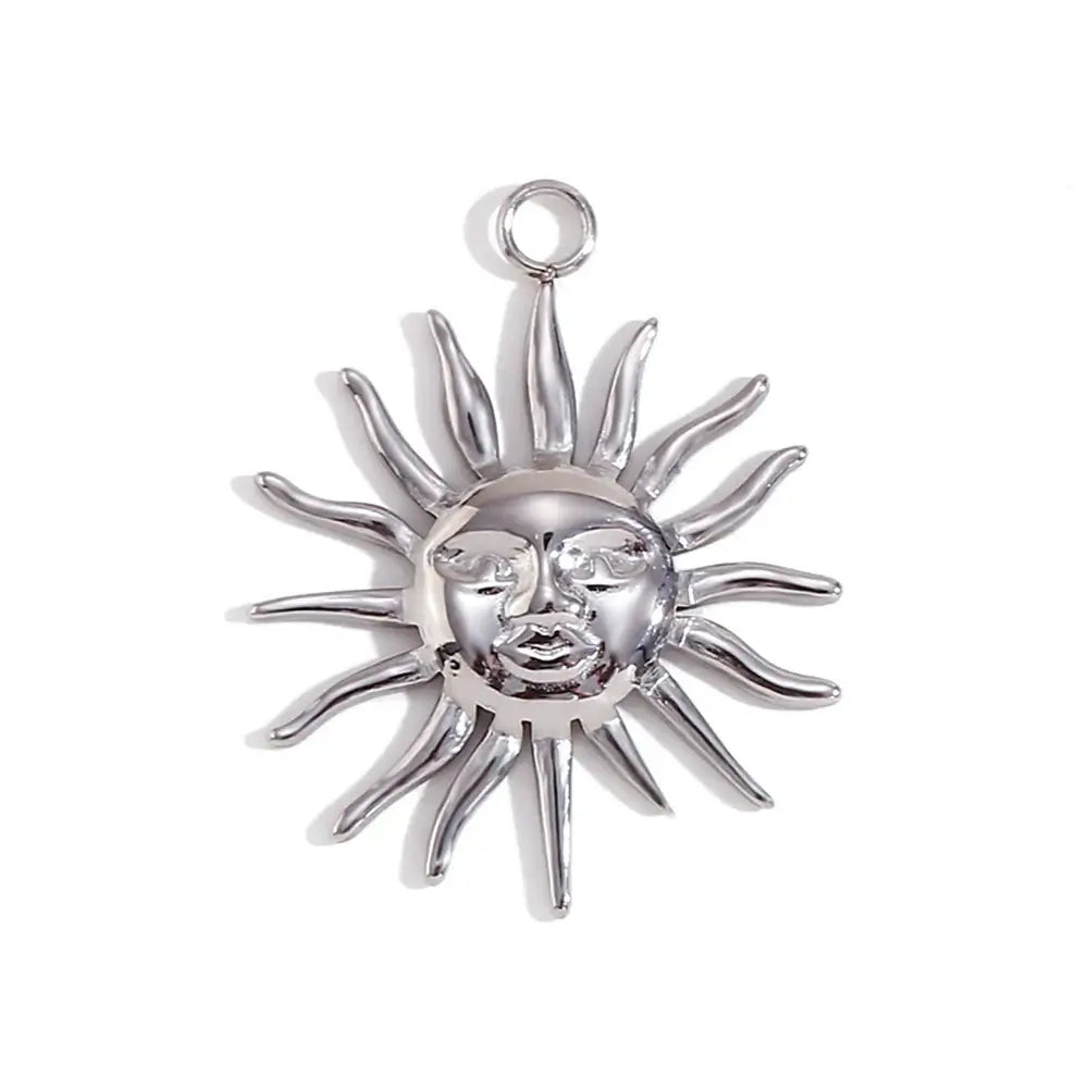 Face Sun Oval Cross Sunflower Relief Long Eyelashes Sparkling Eyes A Rose Round Pendant 316L Stainless Steel Silver Color