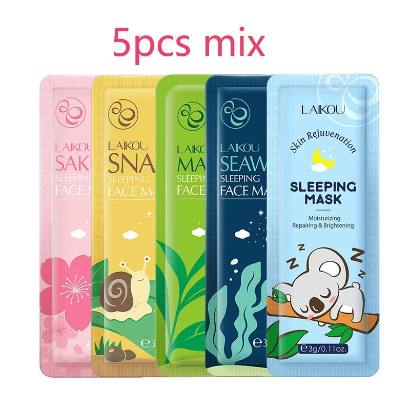 LAIKOU Moisturizing Facial Mask Hydrating Sleeping Face Sheet Masks Repairing & Nourishing Night Face Mask Skin Care 5pcs