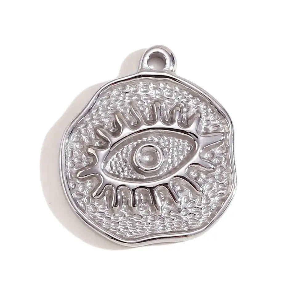 Face Sun Oval Cross Sunflower Relief Long Eyelashes Sparkling Eyes A Rose Round Pendant 316L Stainless Steel Silver Color