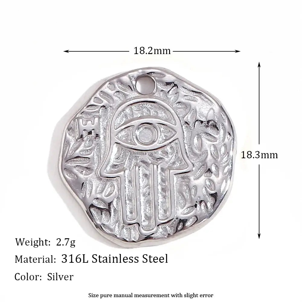Face Sun Oval Cross Sunflower Relief Long Eyelashes Sparkling Eyes A Rose Round Pendant 316L Stainless Steel Silver Color