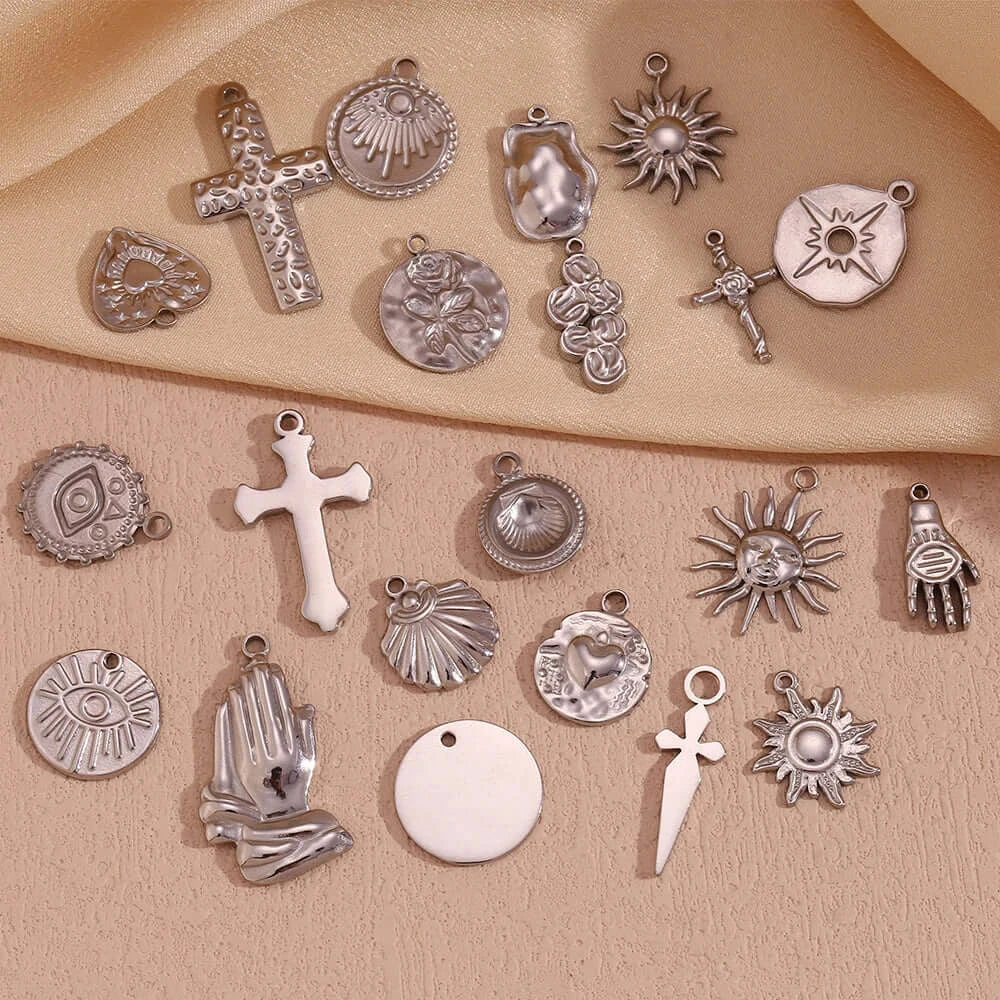 Face Sun Oval Cross Sunflower Relief Long Eyelashes Sparkling Eyes A Rose Round Pendant 316L Stainless Steel Silver Color