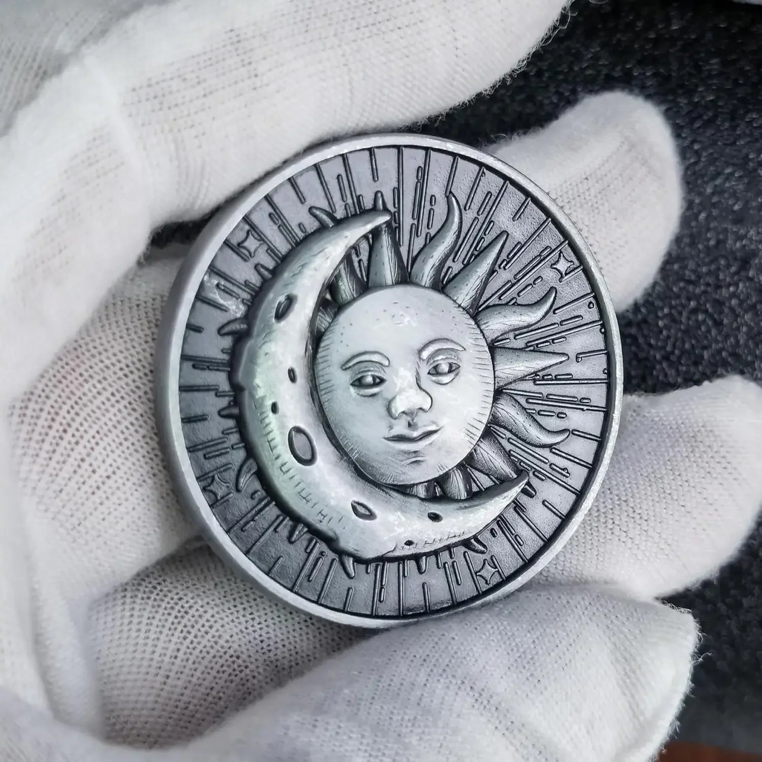 Sun Moon Ouroboros All-Seeing Eye Lucky Coin with 3D Relief Design Unique Challenge Coin