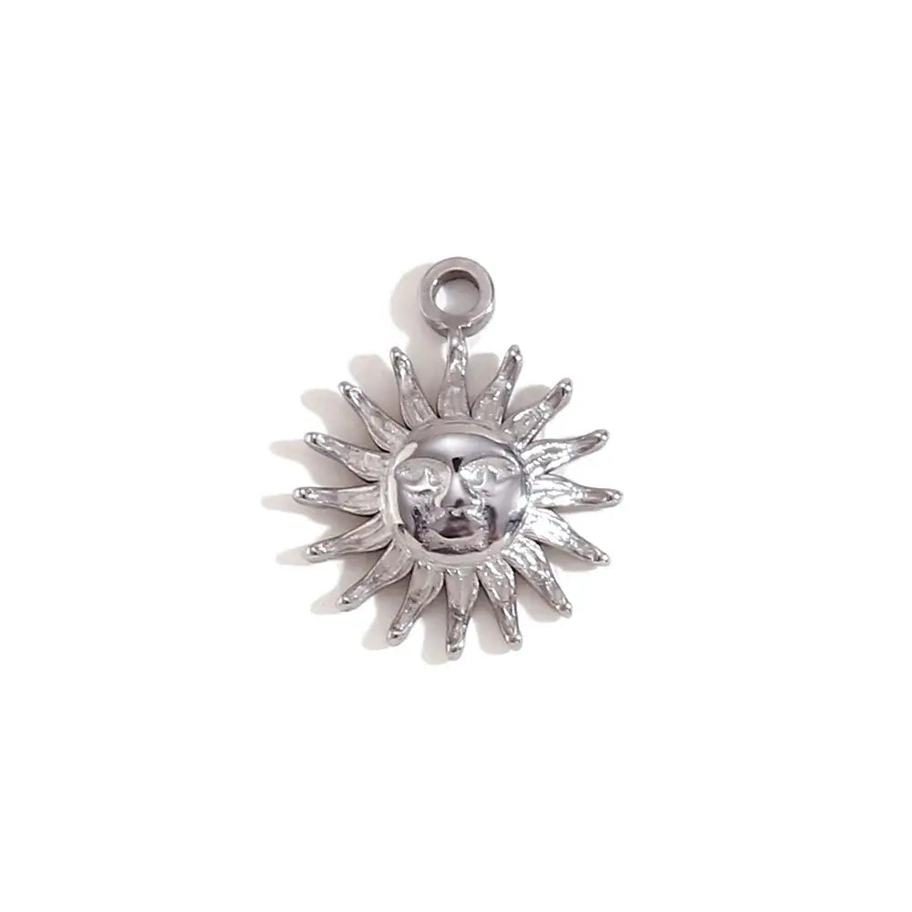 Face Sun Oval Cross Sunflower Relief Long Eyelashes Sparkling Eyes A Rose Round Pendant 316L Stainless Steel Silver Color