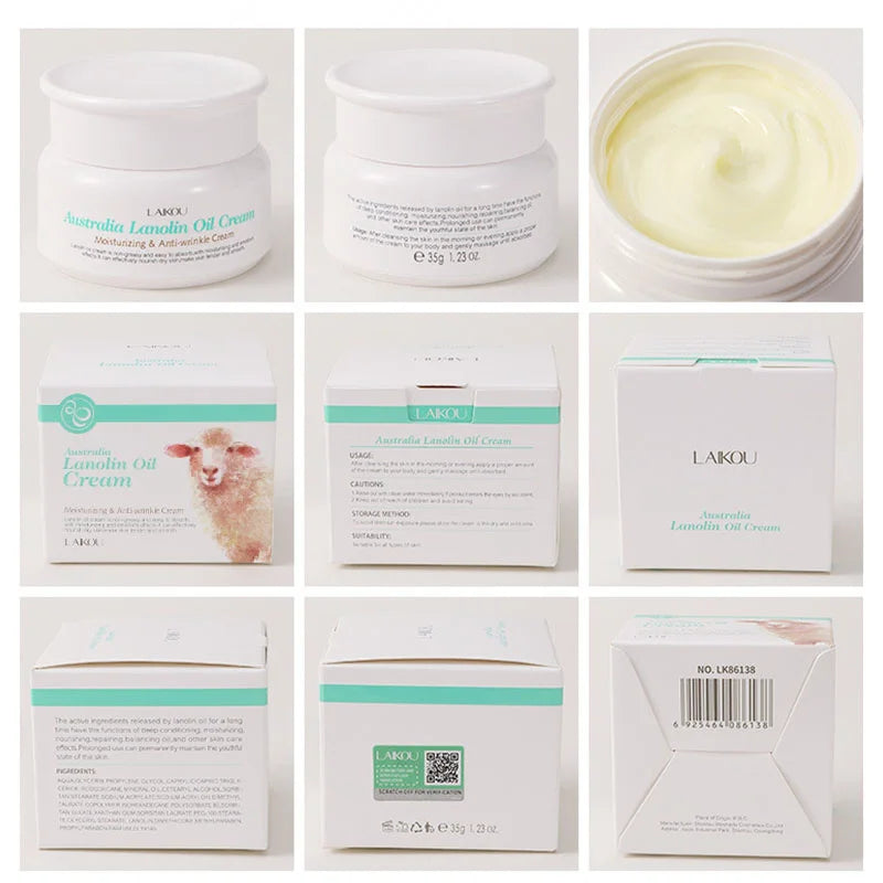 Lanolin Oil Wrinkle Removal Cream Anti Aging Lift Firming Face Cream Repair Damaged Skin Moisturizing Nursing Skin Care