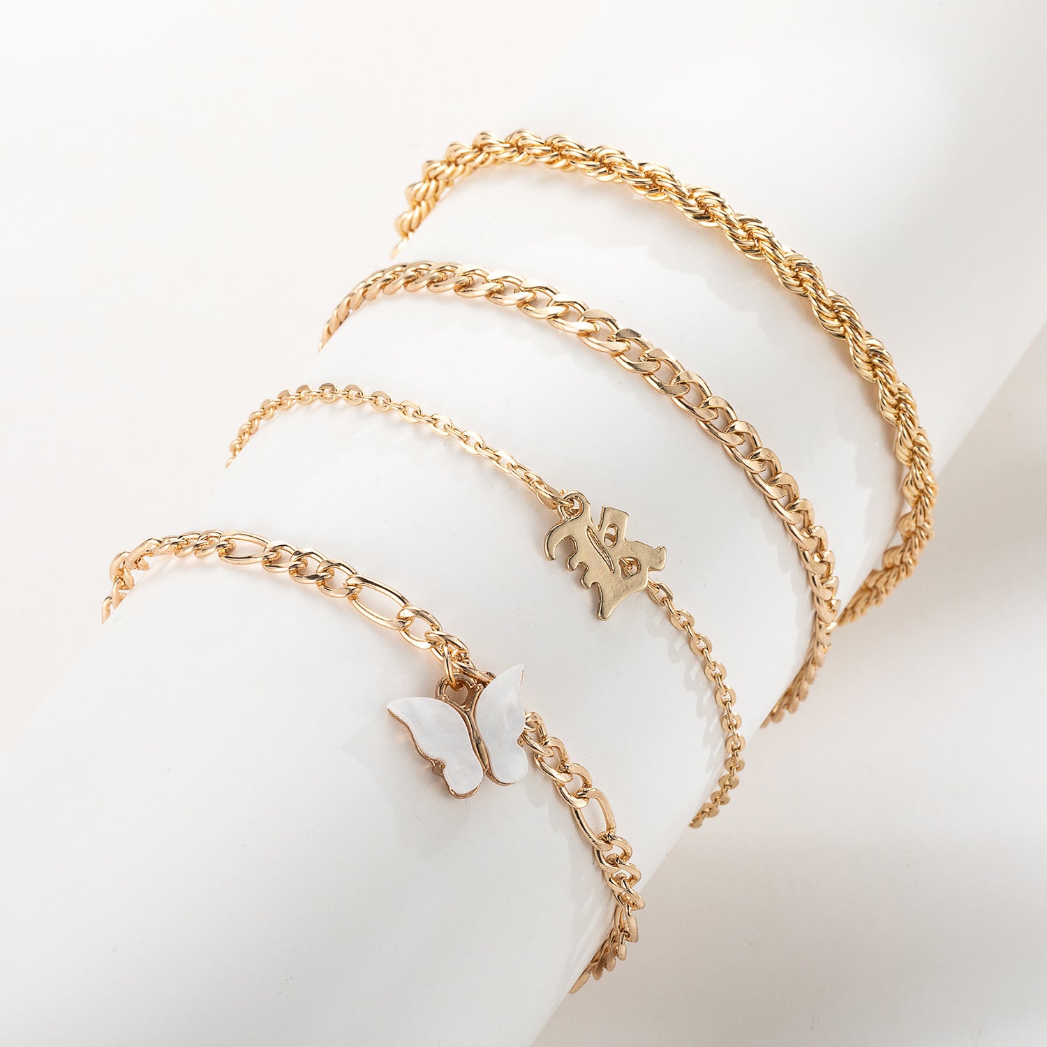 Personalized Golden Butterfly Adjustable 4-piece Anklet