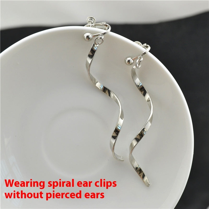 Twisted Silver Trendy Long Personalized Simple Non-pierced Ear Clip