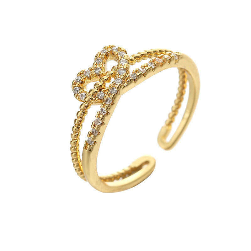 Loving Heart Zircon Ring Electroplated Real Gold Fashion Personality Affordable Luxury Ins Style