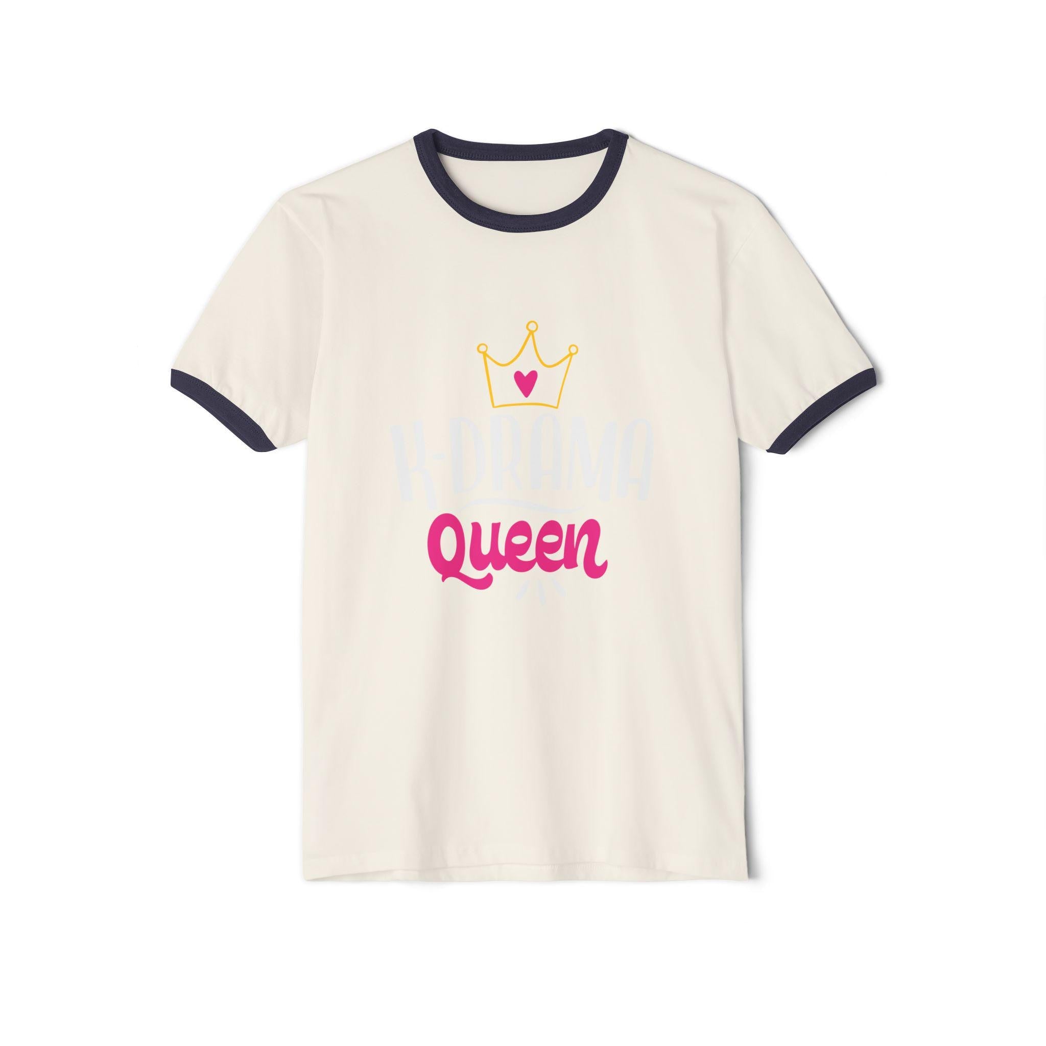 K-Drama Queen Graphic Design Unisex Cotton Ringer T-Shirt, Trendy and Comfortable, Perfect for K-Drama Lovers, Stylish & Fun Gift for Fans