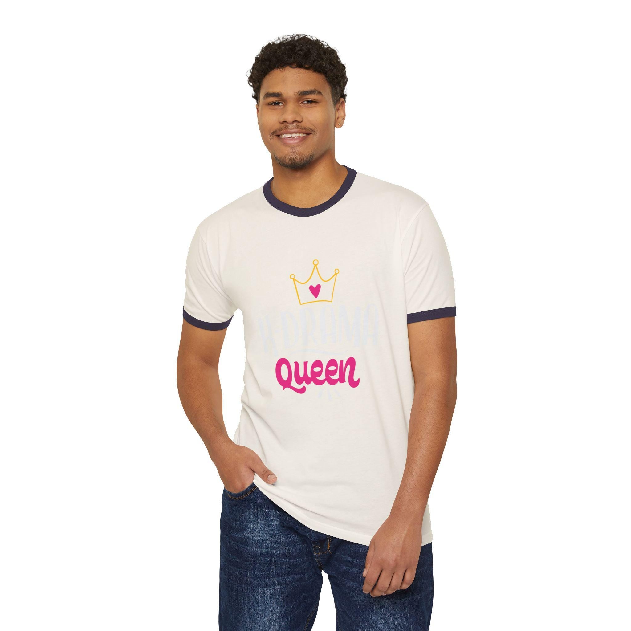 K-Drama Queen Graphic Design Unisex Cotton Ringer T-Shirt, Trendy and Comfortable, Perfect for K-Drama Lovers, Stylish & Fun Gift for Fans