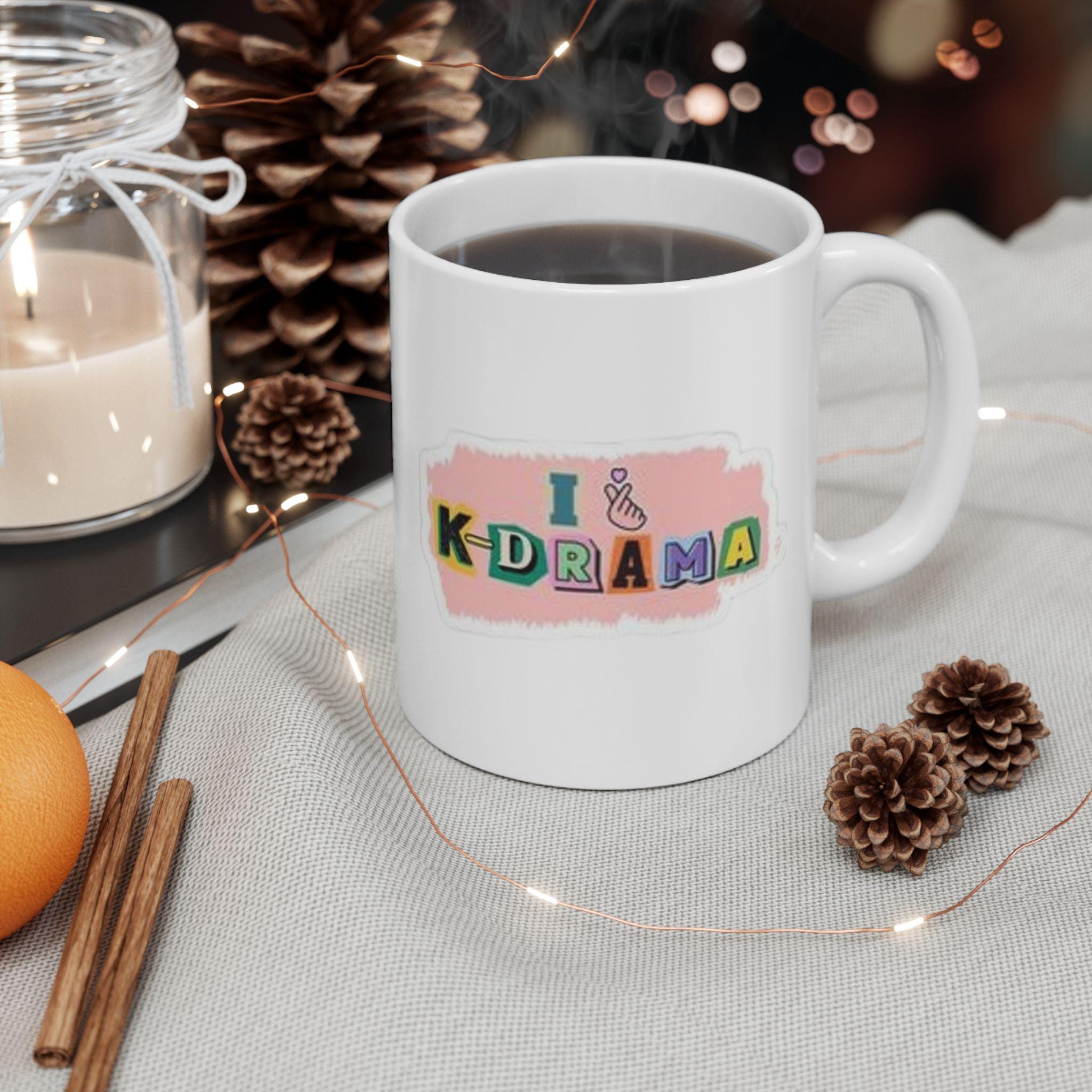 I Love K-Drama Mug, Korean Drama Coffee Mug, South Korea Cup, Kpop Lovers Mug, Kdrama Fans Gift, K-Drama Addict Mug, Kdrama Finger Heart Mug