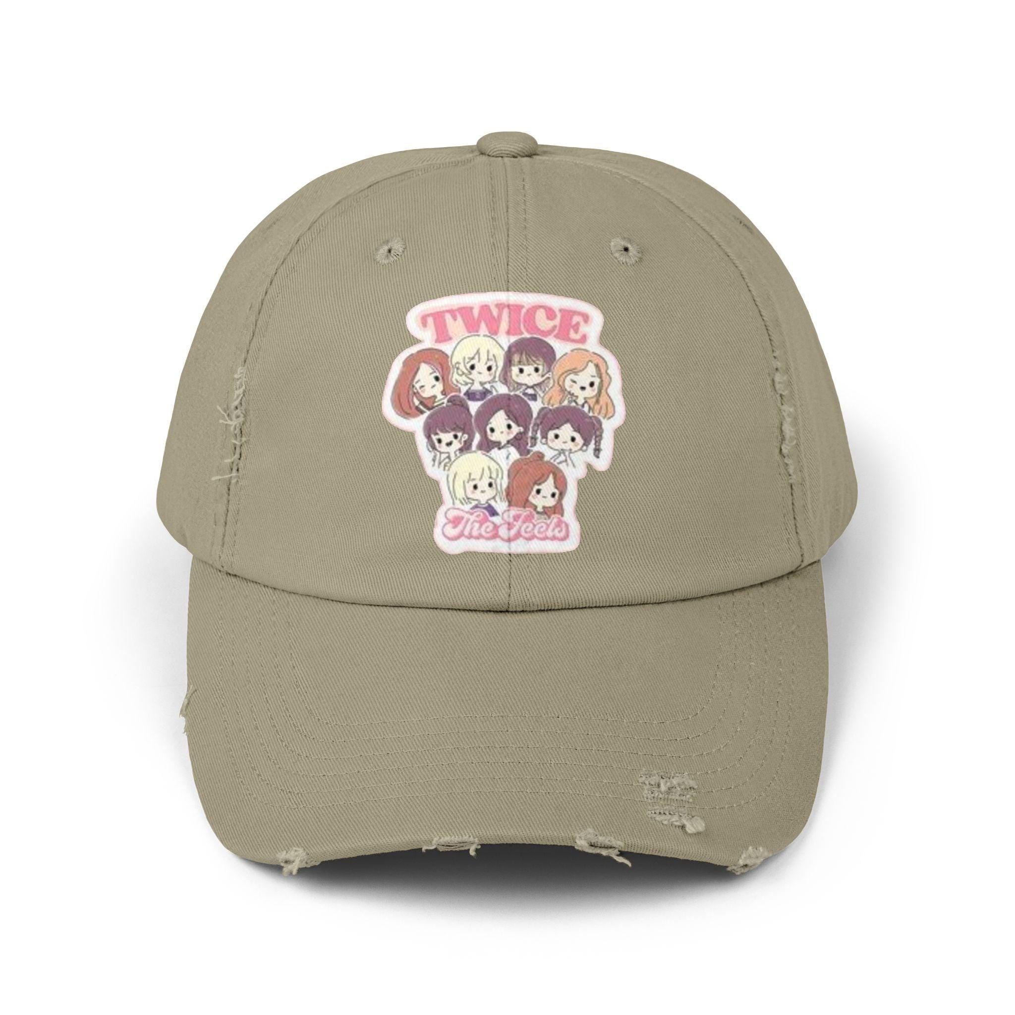 Twice the Feels Baby Graphic K-Drama Distressed Cap, K-Pop Embroidered Hat, Korean Drama Hat, Baseball Cap for K-Drama Fans, Adjustable Hat