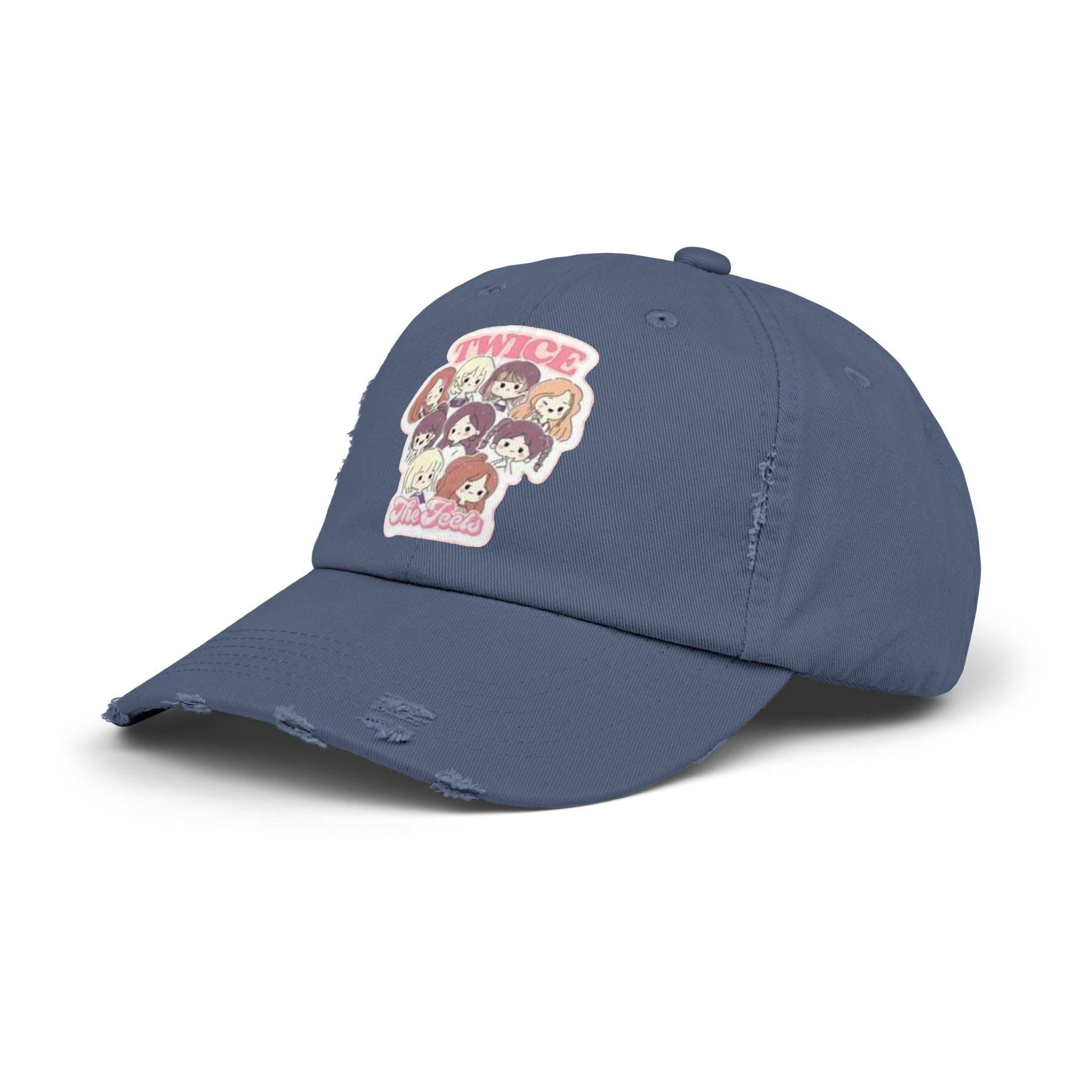 Twice the Feels Baby Graphic K-Drama Distressed Cap, K-Pop Embroidered Hat, Korean Drama Hat, Baseball Cap for K-Drama Fans, Adjustable Hat