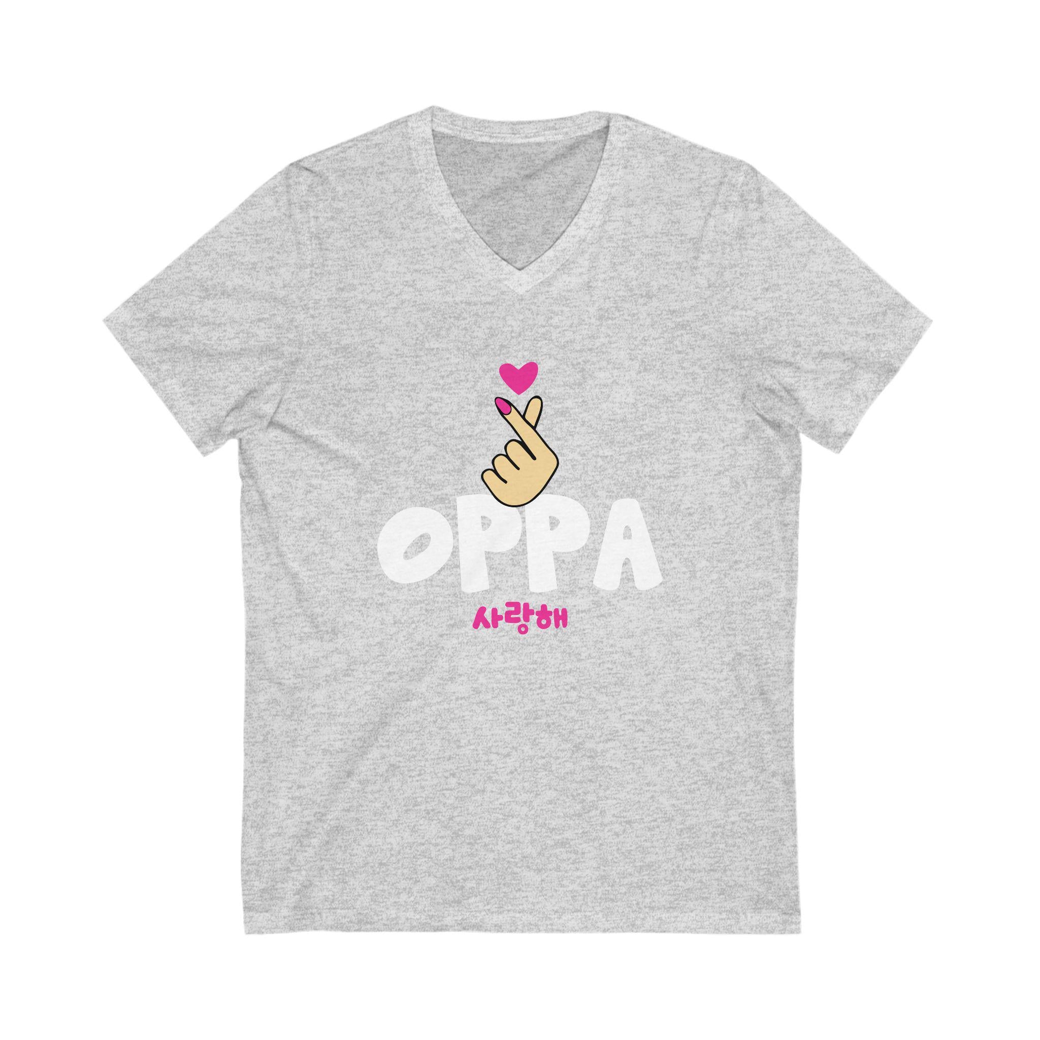 Pick Finger Oppa Chinese Unisex Jersey Short Sleeve V-Neck Tee, Trendy & Comfortable, Perfect for K-Drama Fans, K-Pop Lovers and Casual Wear