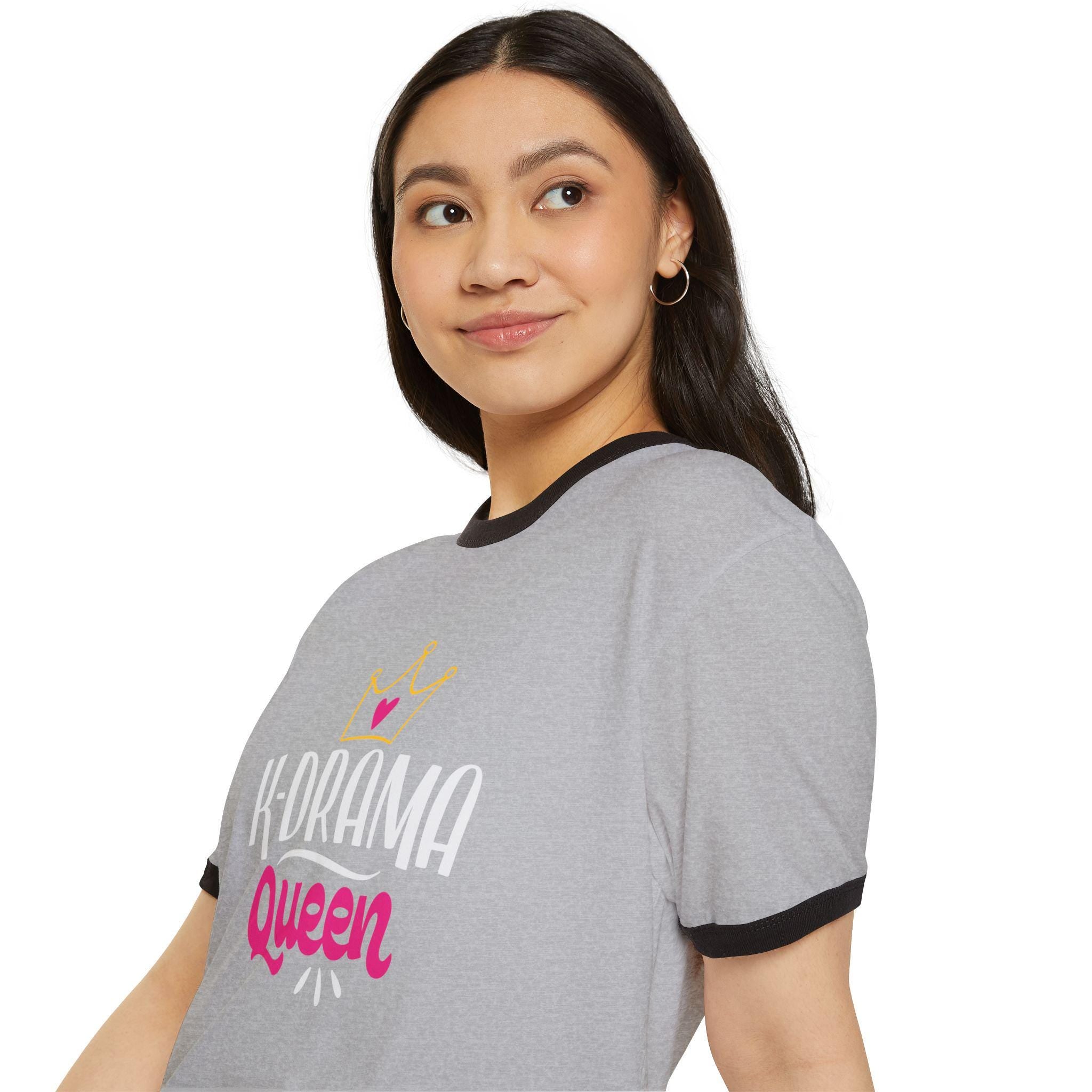 K-Drama Queen Graphic Design Unisex Cotton Ringer T-Shirt, Trendy and Comfortable, Perfect for K-Drama Lovers, Stylish & Fun Gift for Fans