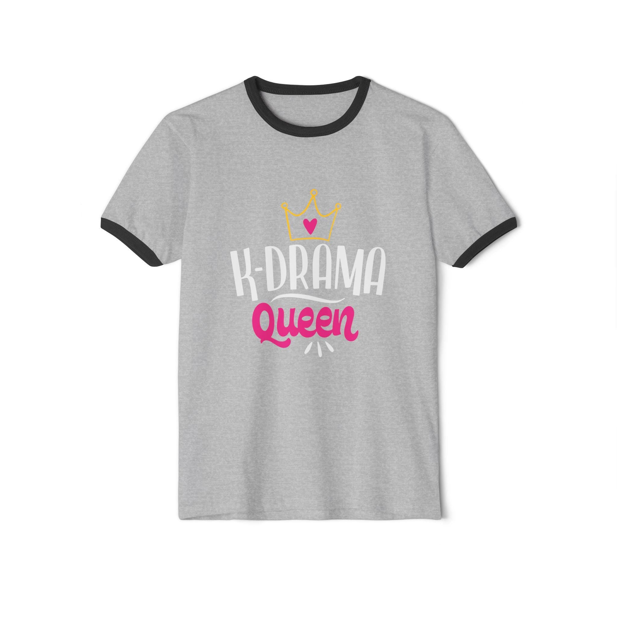 K-Drama Queen Graphic Design Unisex Cotton Ringer T-Shirt, Trendy and Comfortable, Perfect for K-Drama Lovers, Stylish & Fun Gift for Fans