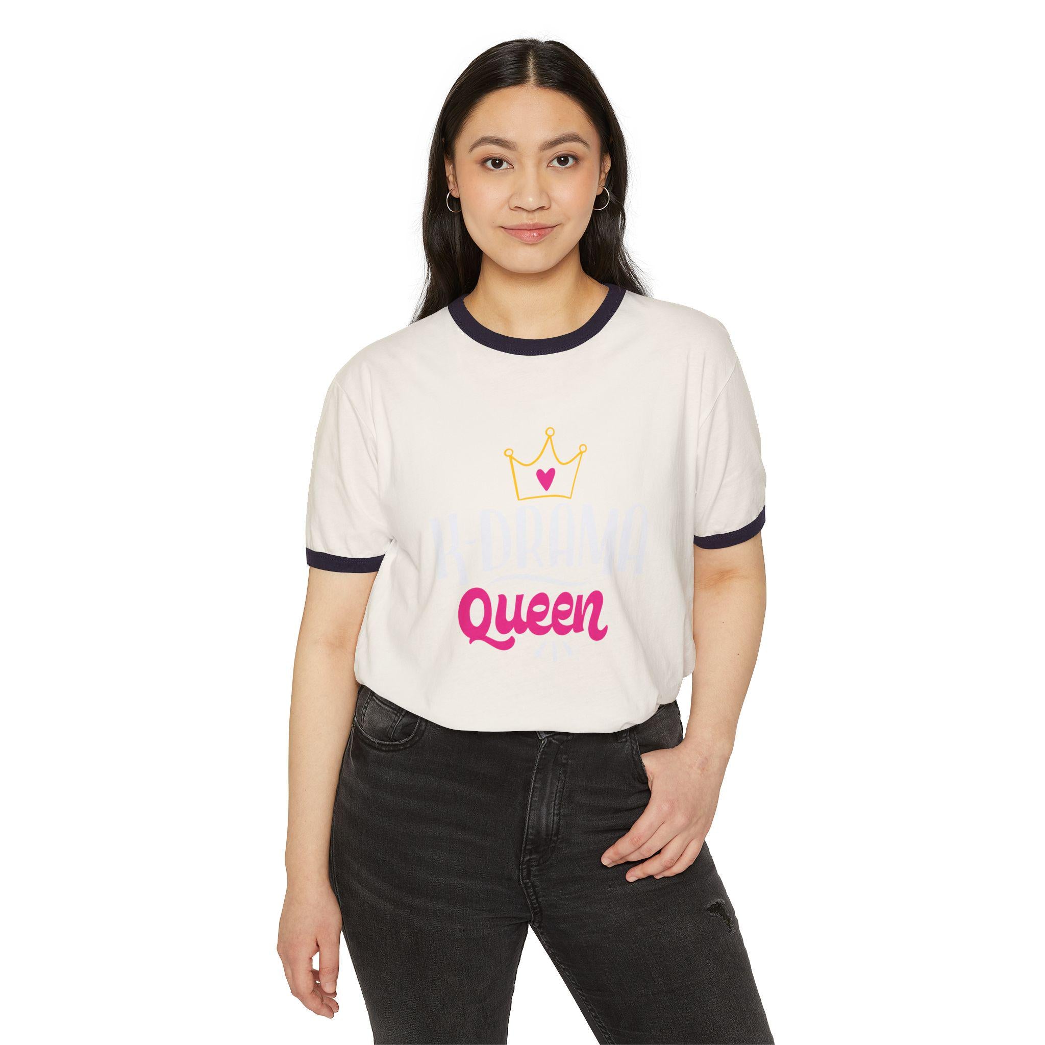K-Drama Queen Graphic Design Unisex Cotton Ringer T-Shirt, Trendy and Comfortable, Perfect for K-Drama Lovers, Stylish & Fun Gift for Fans