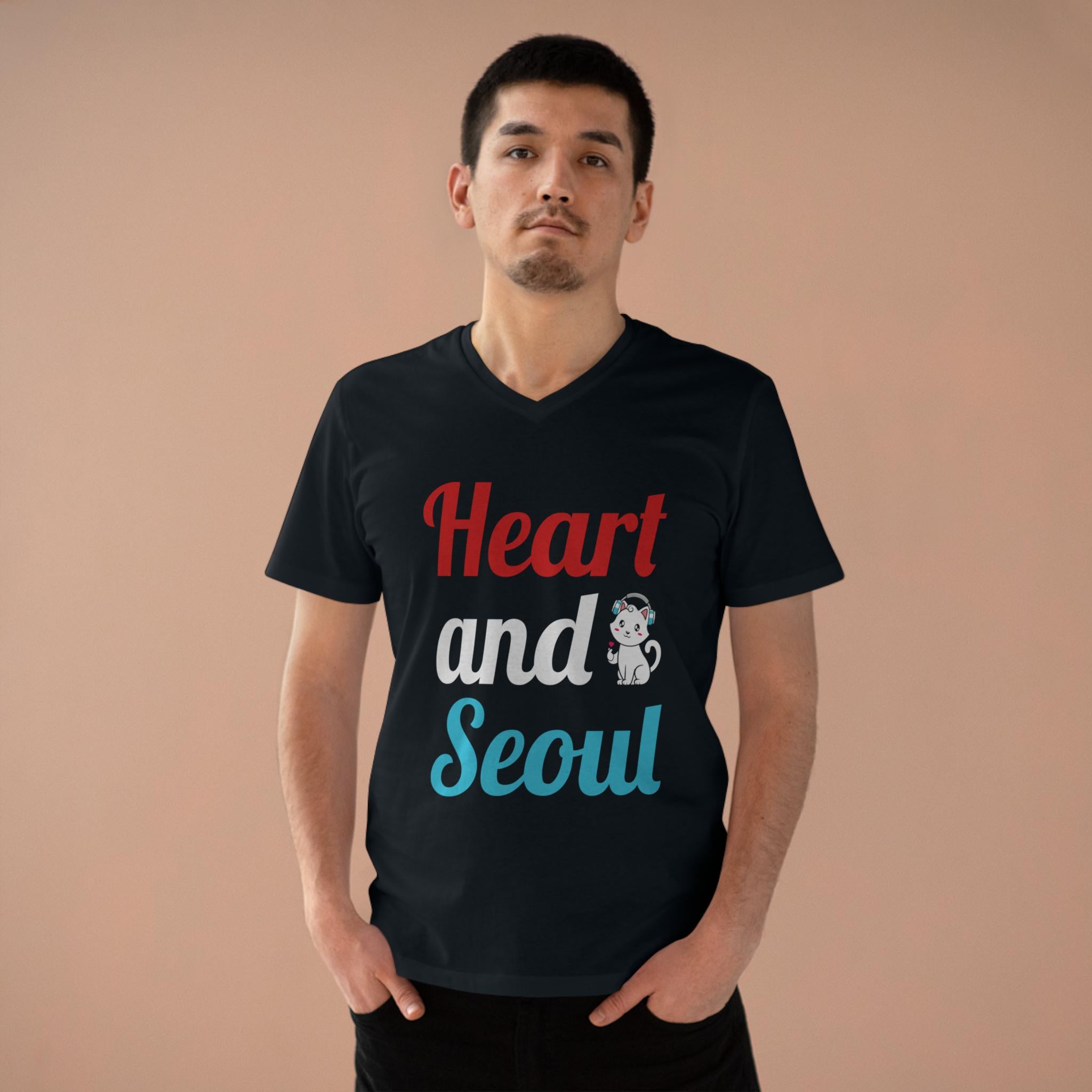 Heart and Soul Men Presenter V-Neck - Camisa estilosa com decote em V para homens, top casual confortável para o dia a dia