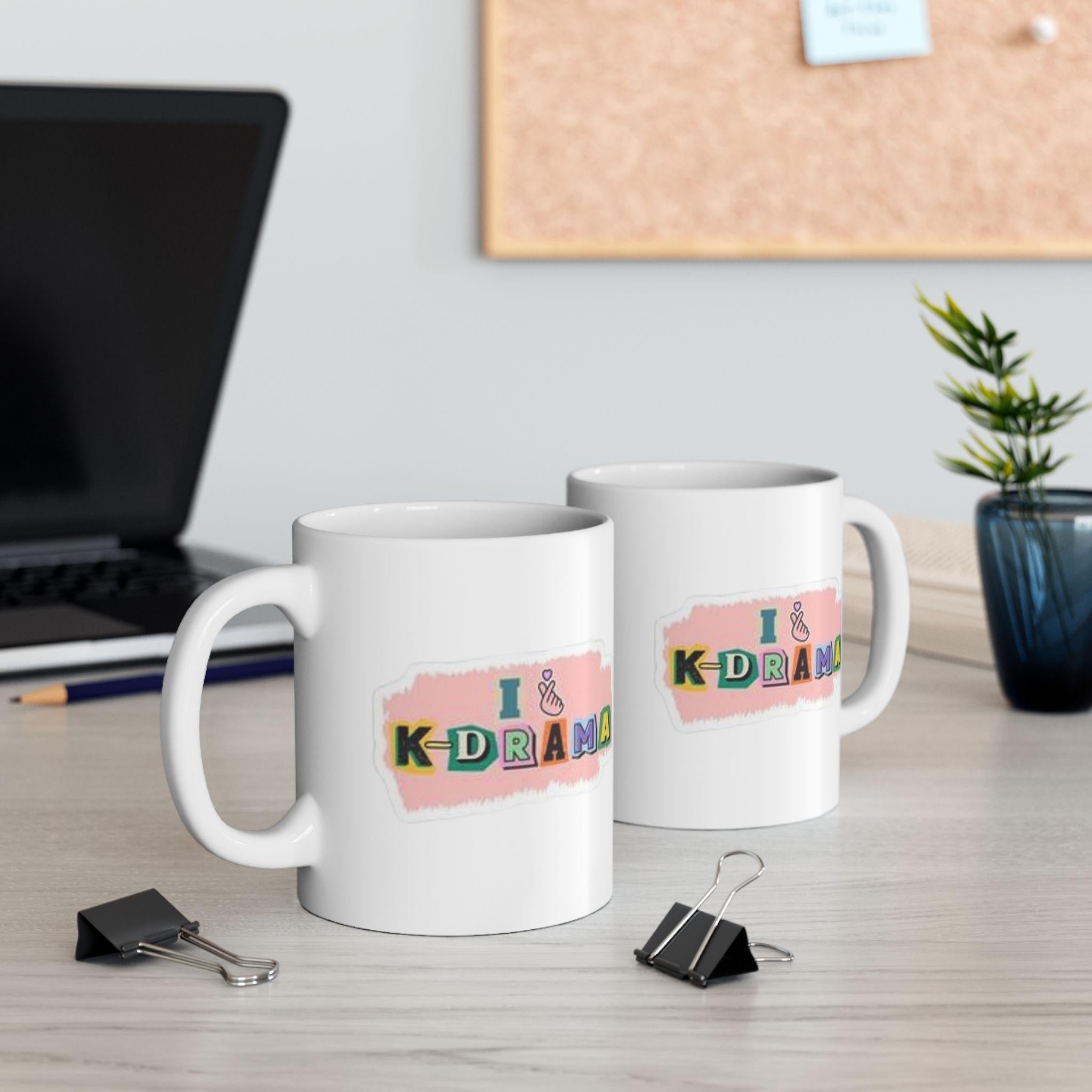 I Love K-Drama Mug, Korean Drama Coffee Mug, South Korea Cup, Kpop Lovers Mug, Kdrama Fans Gift, K-Drama Addict Mug, Kdrama Finger Heart Mug