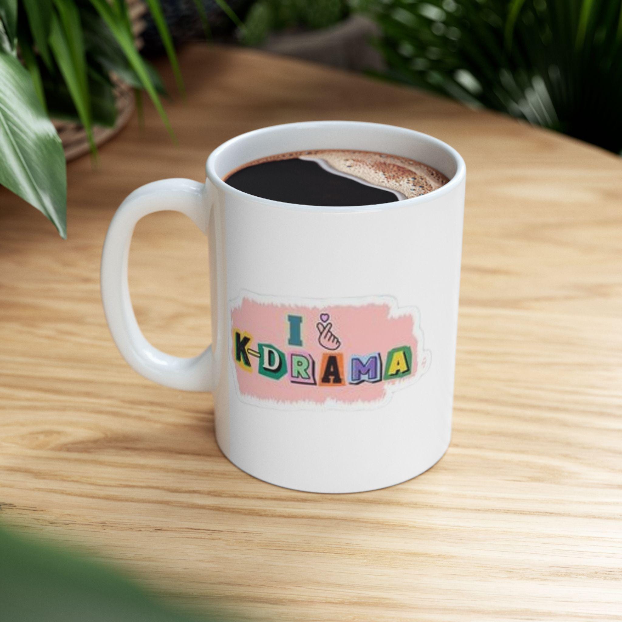 I Love K-Drama Mug, Korean Drama Coffee Mug, South Korea Cup, Kpop Lovers Mug, Kdrama Fans Gift, K-Drama Addict Mug, Kdrama Finger Heart Mug