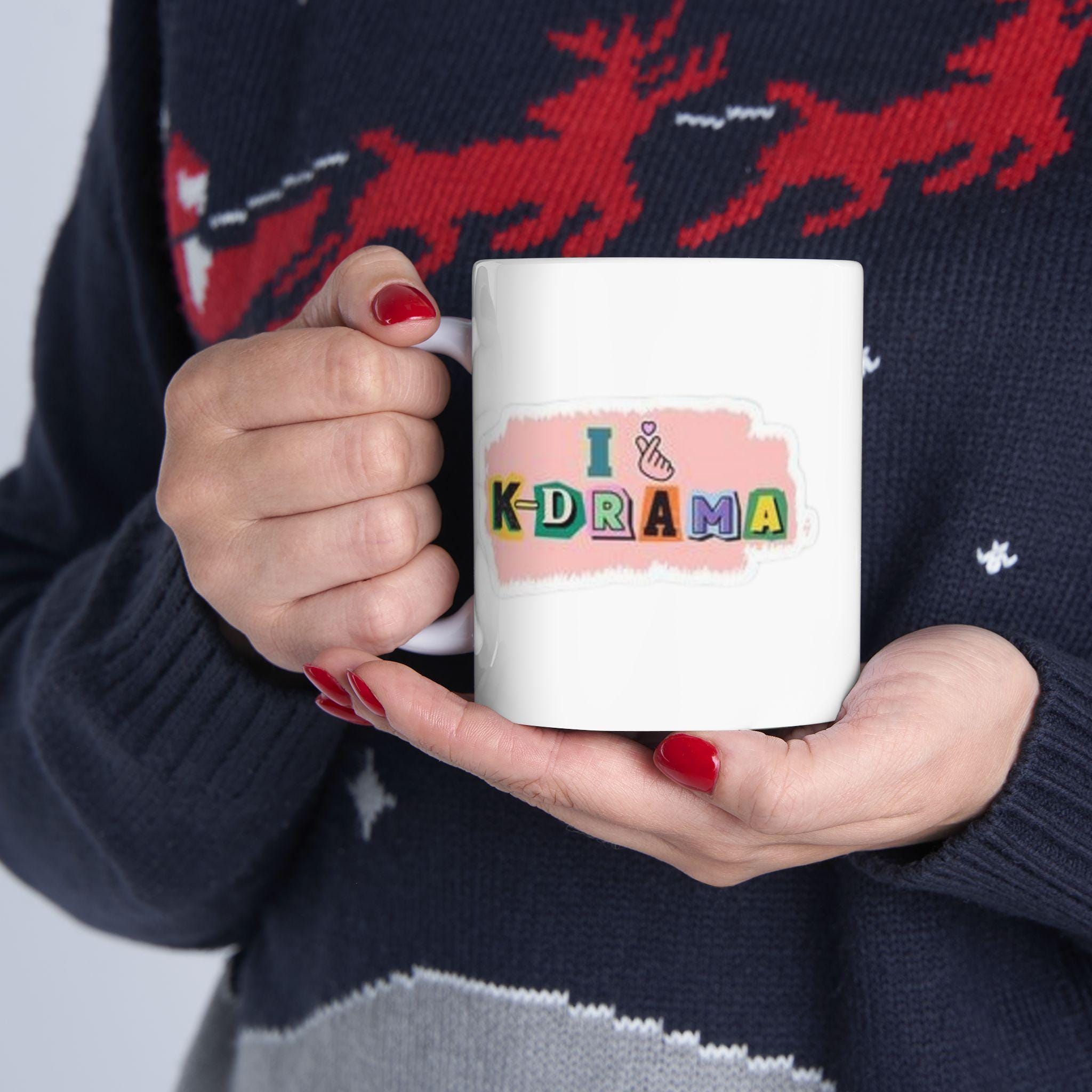 I Love K-Drama Mug, Korean Drama Coffee Mug, South Korea Cup, Kpop Lovers Mug, Kdrama Fans Gift, K-Drama Addict Mug, Kdrama Finger Heart Mug