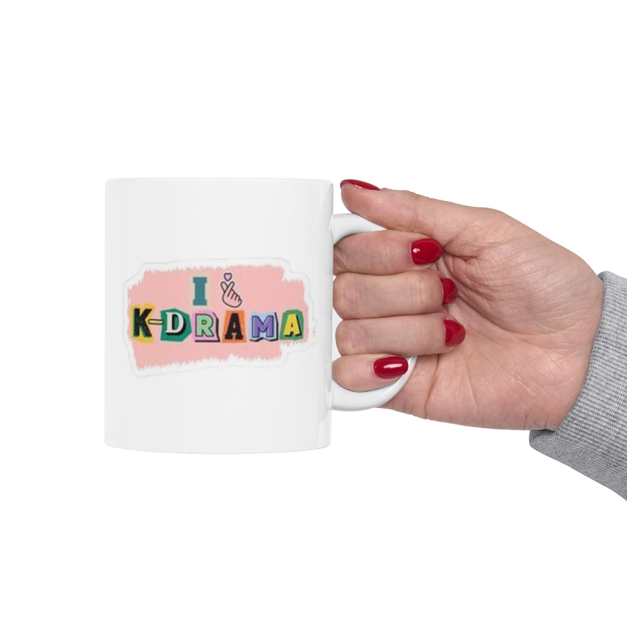 I Love K-Drama Mug, Korean Drama Coffee Mug, South Korea Cup, Kpop Lovers Mug, Kdrama Fans Gift, K-Drama Addict Mug, Kdrama Finger Heart Mug