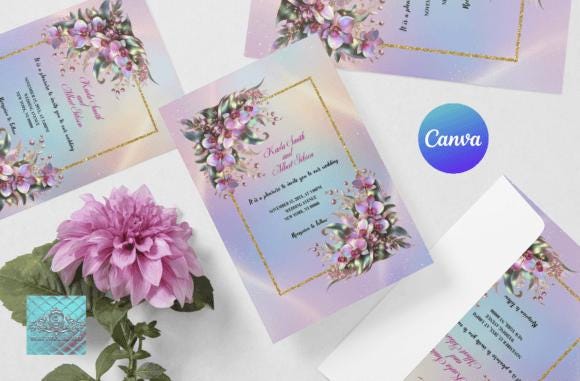 Wedding Invite, Canva Editable Template, Orchid