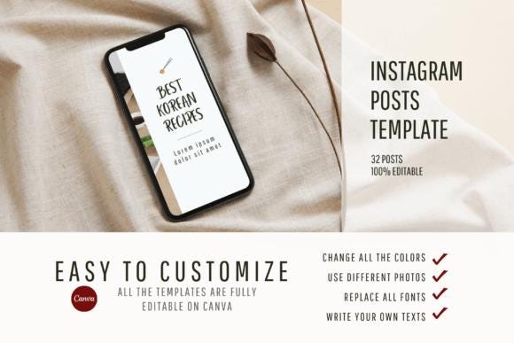 Instagram Post Canva Template, Korean Cuisine