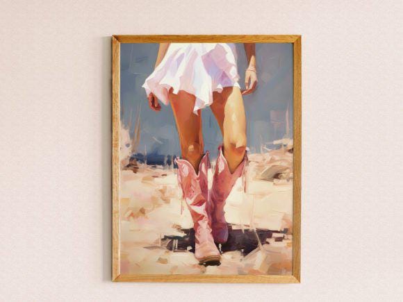 Cowgirl in Pink Boots Wall Art, Digital Wall Art, Trendy Wall Art