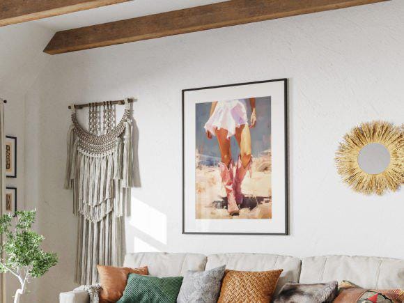 Cowgirl in Pink Boots Wall Art, Digital Wall Art, Trendy Wall Art