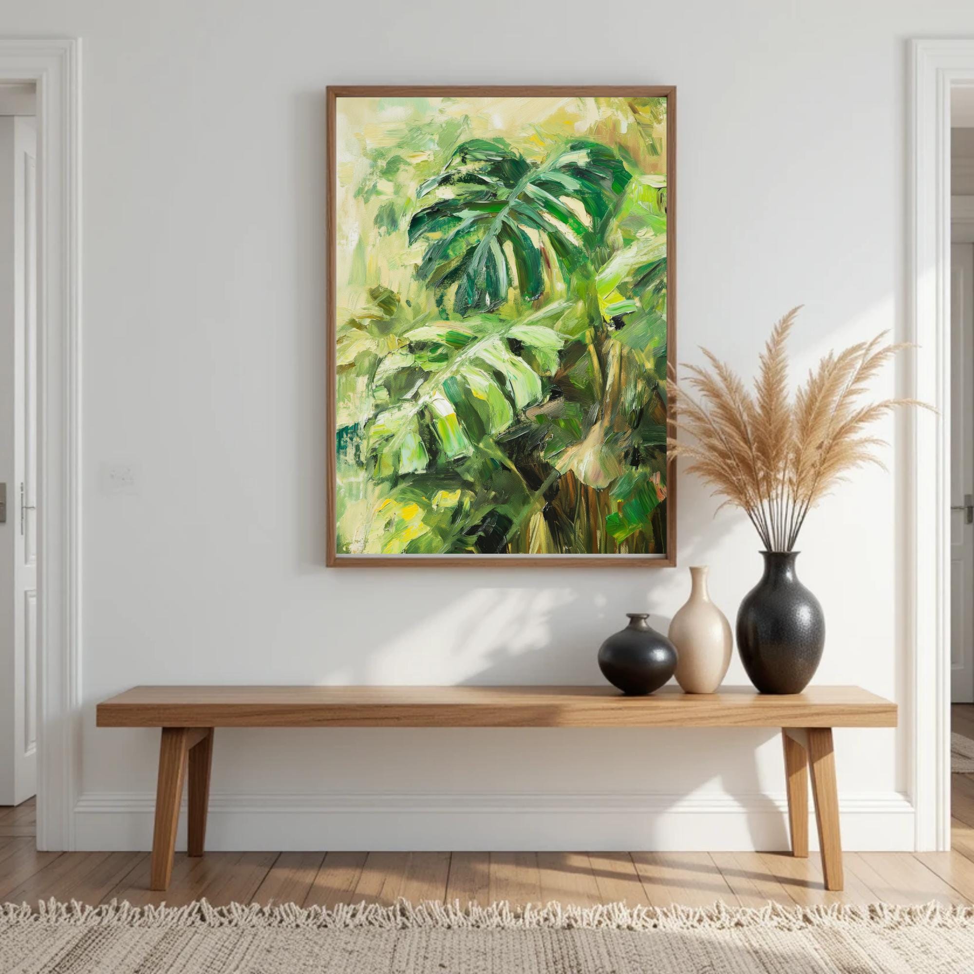 Monstera Leaf Printable Wall Art, Minimalist Monstera Leaf Art Print, Digital Wall Art