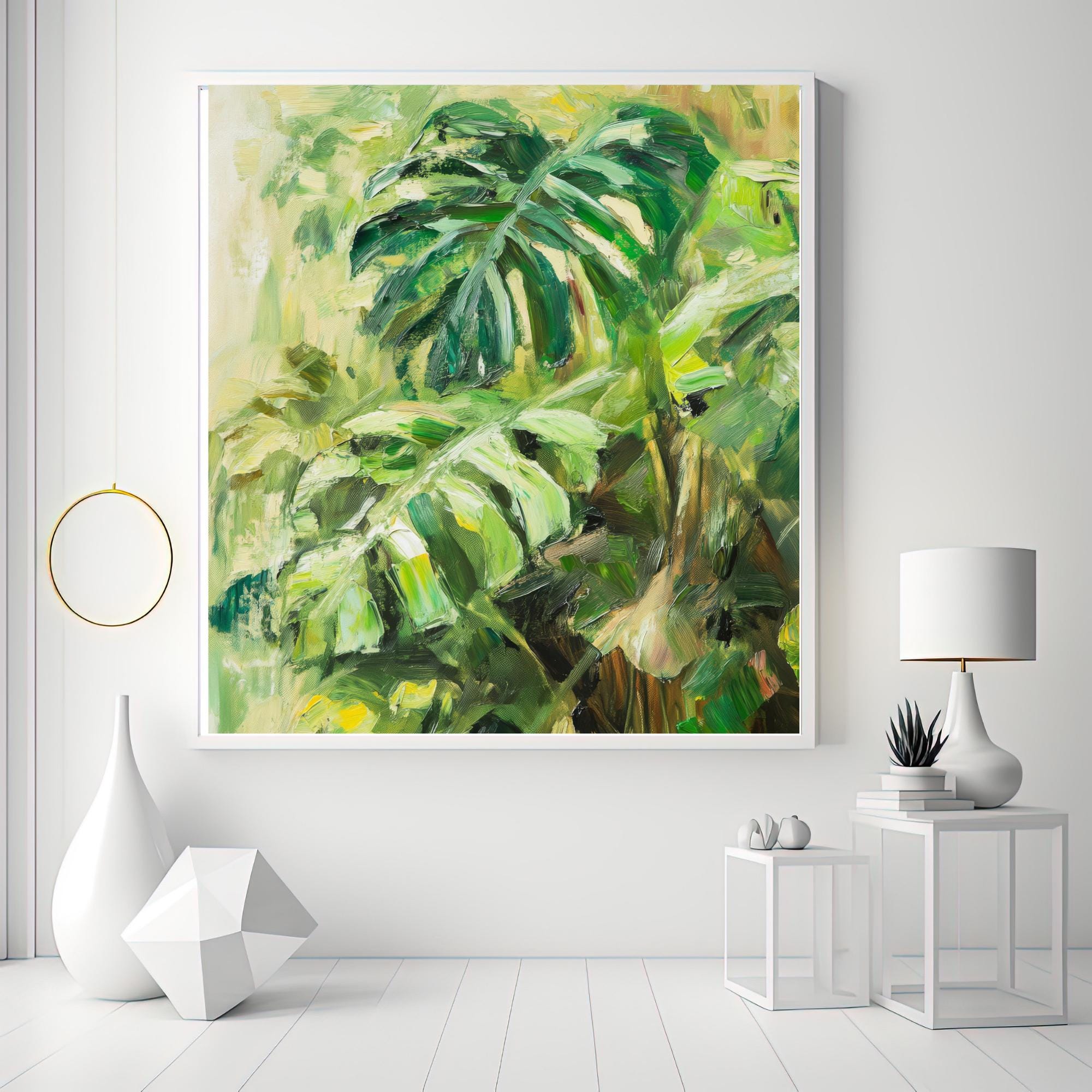 Monstera Leaf Printable Wall Art, Minimalist Monstera Leaf Art Print, Digital Wall Art